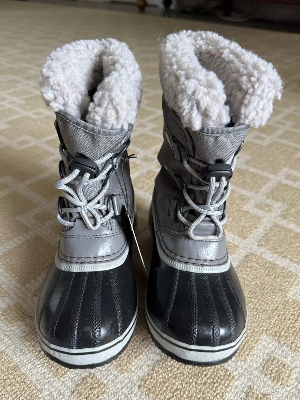 Sorel Yoot Pac Nylon Waterproof Snow Boots Quarry Dove Gray Black Kids Size 1
